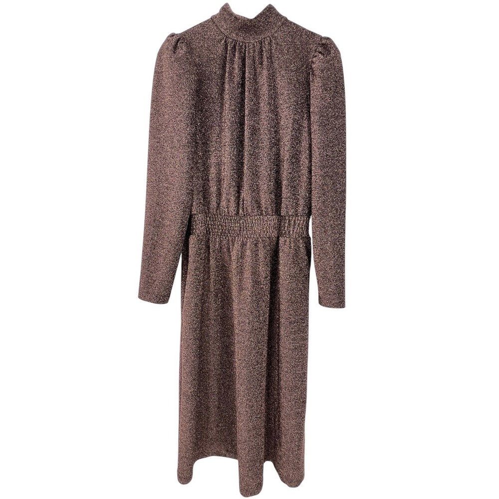 Ryegrass Midi Dress Women XL Brown Gold Metallic Lurex Long Sleeve Mock Neck New